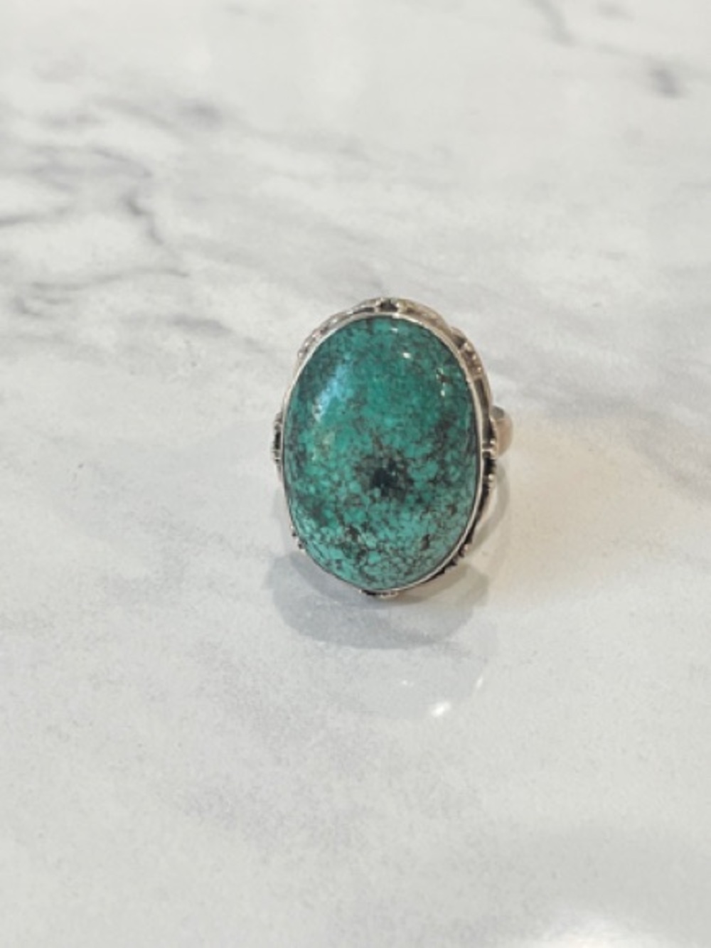 Turquoise Oval Statement Sterling Silver Ring size 10